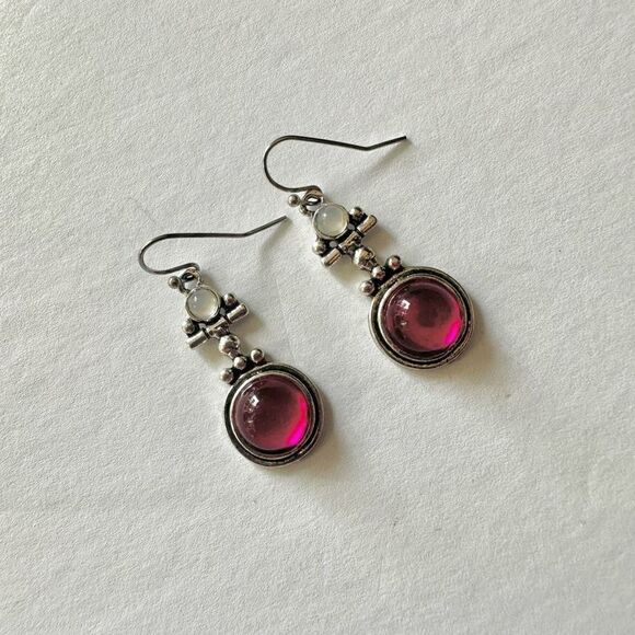 Pink and silver drop earrings - Picture 3 of 10
